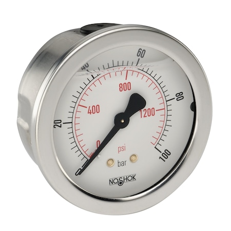 Noshok Pressure Gauge, 0 to 2000 psi psi, 2-1/2 in Dial, 1/4 in NPT or 7/16 in-20 Adjustable Back Location 25-911-2000-psi/bar